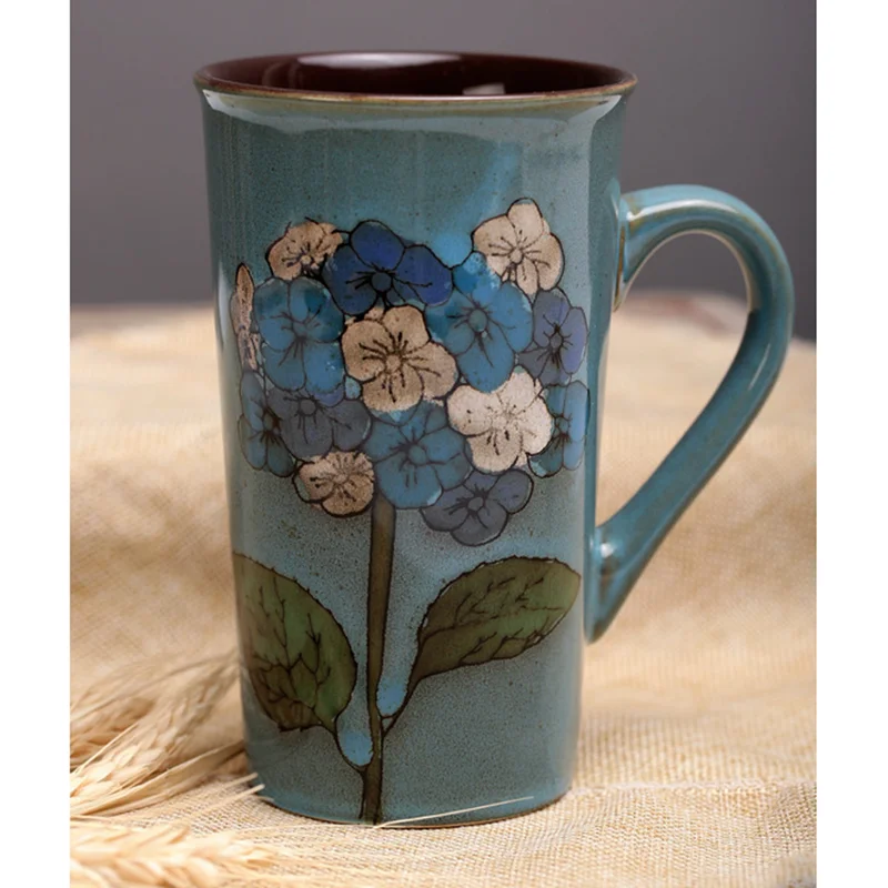 Ручная роспись керамическая чашка большая кружка Ретро кофейная посуда индивидуальная пара полная творчества - Цвет: 450ML pattern 2