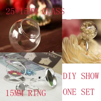

Exclusive!! Glass Cover Glass Bulb Vial & Silver Plated Finger Ring Set DIY Glass Pendant (25mm Ball 15mm bottle neck
