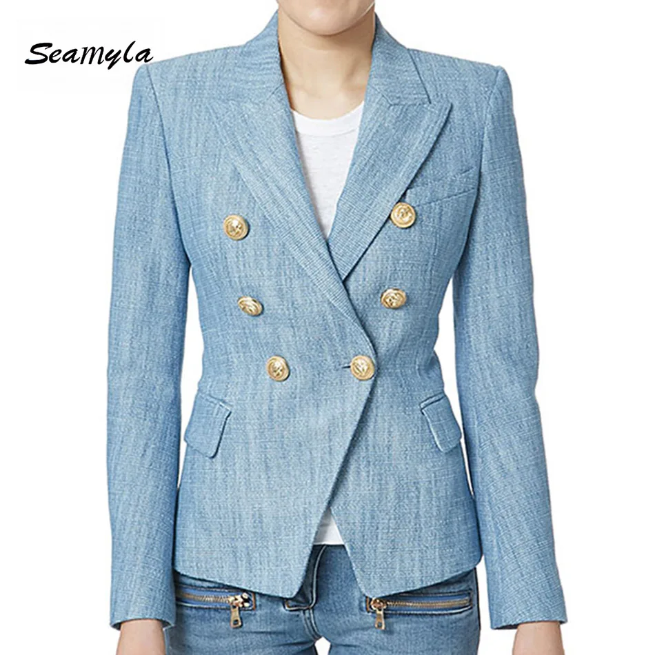 Compra azul chaqueta de lino online al por mayor de China