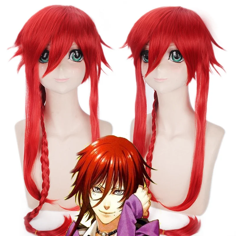 

Kamigami No Asobi Loki Laevatein Cosplay Wigs for Women Man Unisex Synthetic Wig Long Braid Straight Fake Hair Red Anime