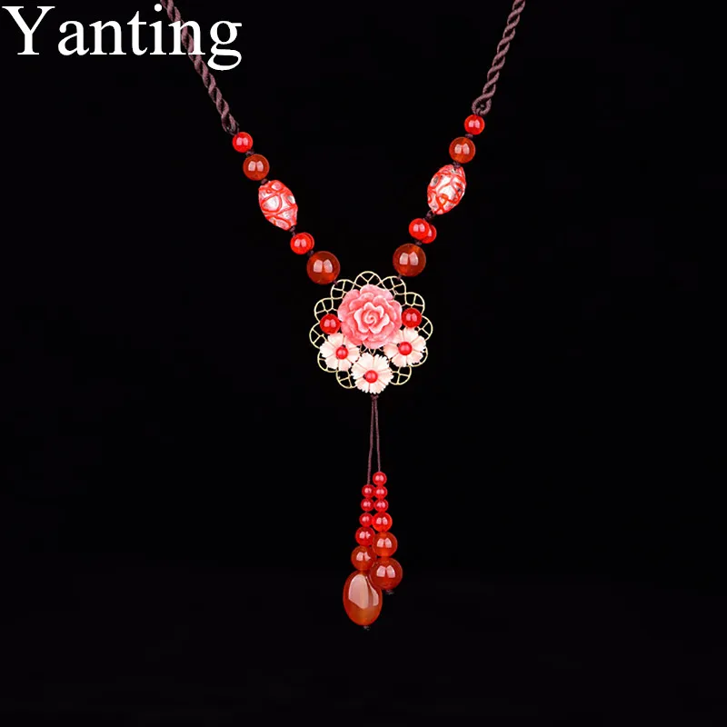 

Yanting Ethnic Long Sweater Chain Women Necklace Classic Red Stone Statement Necklace For Women Autumn Accessories 0123