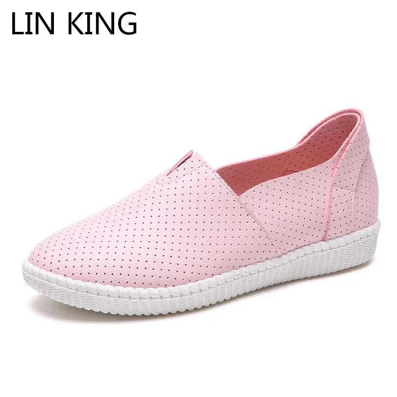 

LIN KING Solid Women Shallow Casual Shoes Breathable Slip On Lazy Summer Flats Shoes Office Lady Single Shoes Sapato Feminino