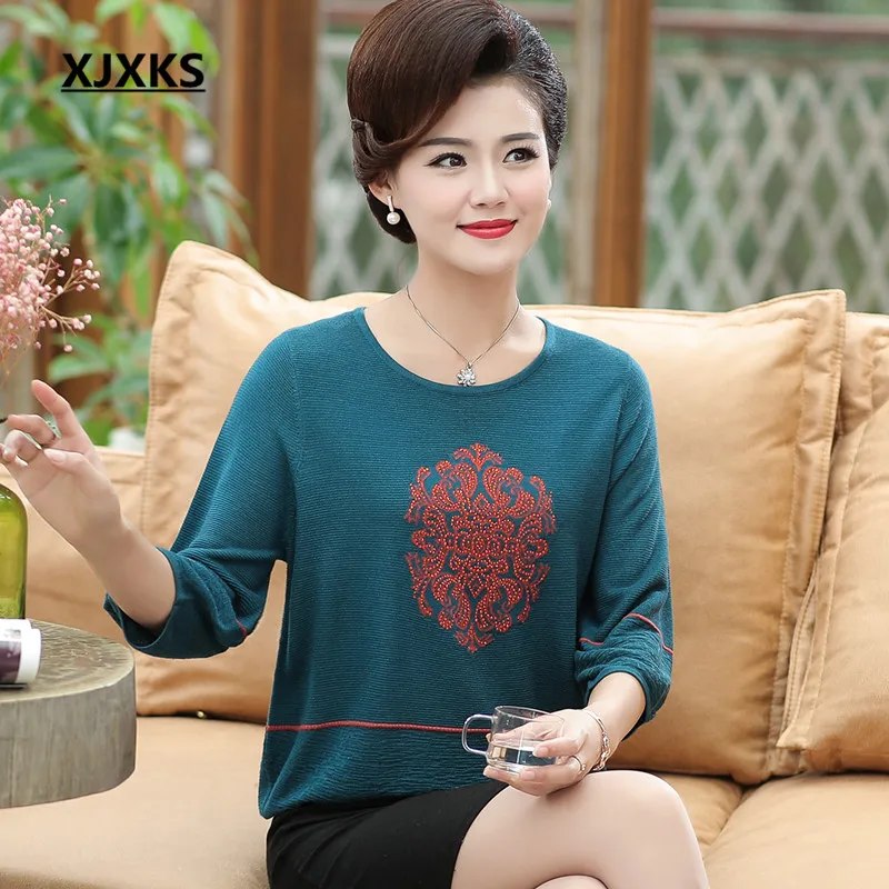 XJXKS Fashion Diamond Three Quarter Sleeve Women's Sweater 2019 Spring New Loose Plus Size Cashmere Knitting Thin Sweater Women XJXKS Fashion Diamond Three Quarter Sleeve Women's Sweater 2019 Spring New Loose Plus Size Cashmere Knitting Thin Sweater Women
