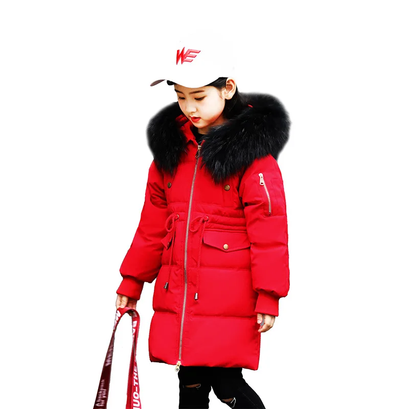 

Kids Down Jacket Hooded Winter Warm Fur Parka European Children Clothing Outerwear Teenage Girls Clothing 6 8 12 14 Year