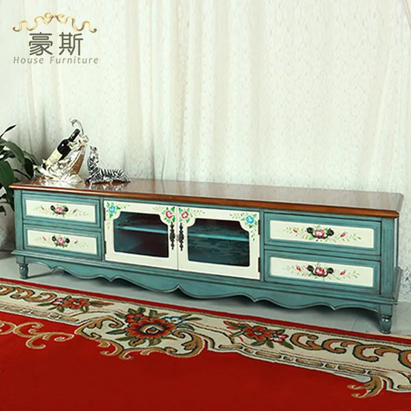 Hand Painted American Rural Countryside Of Solid Wood Tv Cabinet