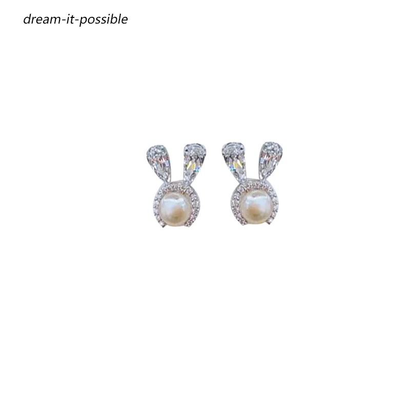 

Dream-it-possible s925 women rabbit bunny earrings 2018 silver design Zircon real sterling silver natural pearl Earring jewelry