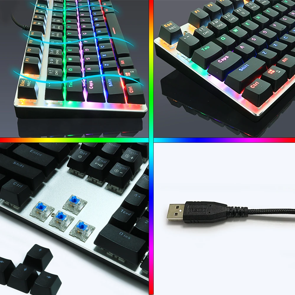 Günstige Gaming Mechanische Tastatur 87 104 Schlüssel Russisch Englisch USB Verdrahtete LED Backlit Spiel Tastaturen Blau Roten Schalter für computer gamer