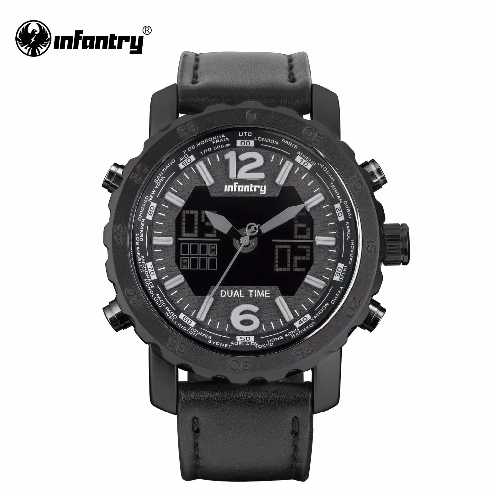 

INFANTRY Mens Watches Digital Leather Quartz Watches Male Aviator Sports Watches Night Vision Clock Waterproof Top Brand Luxury
