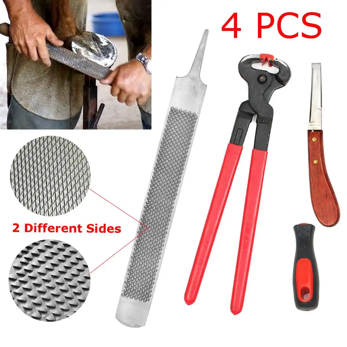 

4PCS Horse Farrier Hoof Nipper Trim Shoeing File Rasp Handle Hoof Cutter Tool