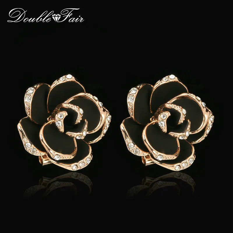 Двойной ярмарка мозаика Черная роза цветочный кристалл серьги из розового золота Цвет Модные Винтажные уха украшения для женщин/девочек DFE660