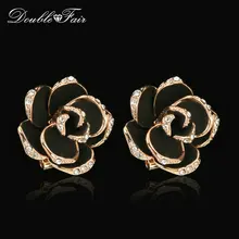 Двойной ярмарка мозаика Черная роза цветочный кристалл серьги из розового золота Цвет Модные Винтажные уха украшения для женщин/девочек DFE660