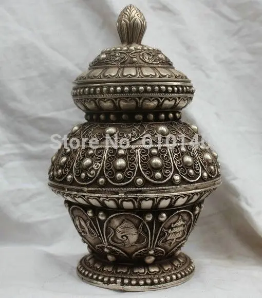

Chinese Folk Culture HandMade Silver Bronze statue Pearl Fish incense burner
