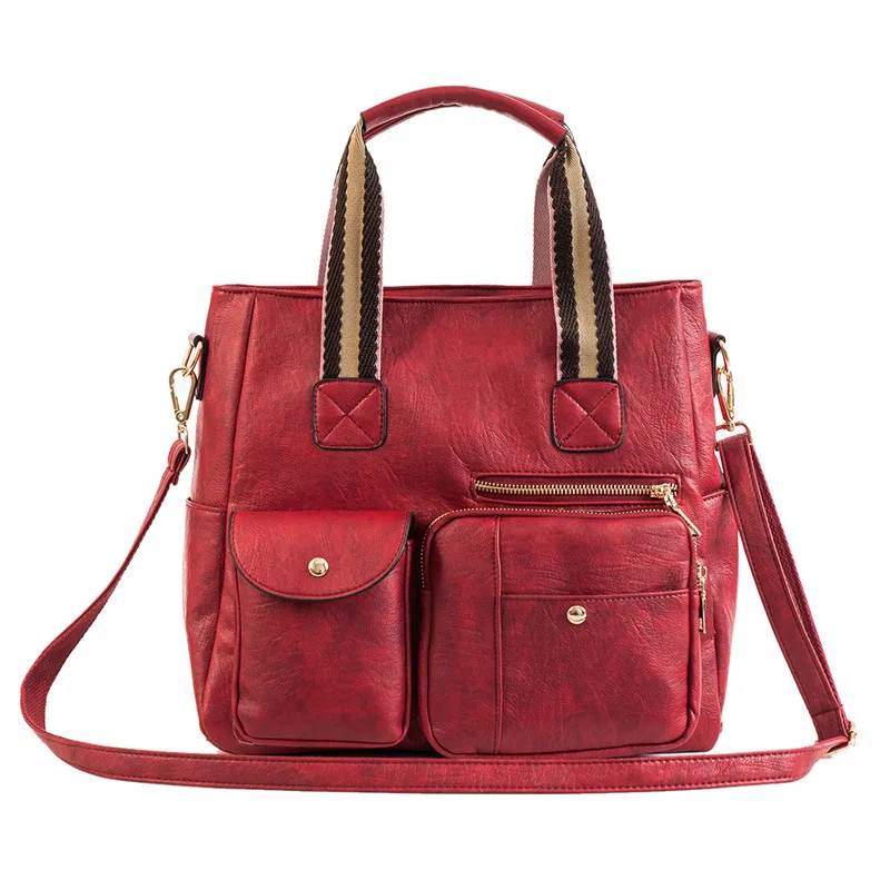 

European And American Fashion 2019 New Large Capacity Tote Package Simple Multi Functional Retro Bag Single Shoulder Handbag Pu