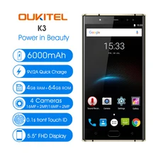 Предварительная продажа Oukitel K3 5.5 »смартфон 4 ГБ + 64 ГБ Android 7.0 MT6750T Octa Core 1920*1080 FHD 6000 мАч 16MP + 16MP кривой мобильный телефон