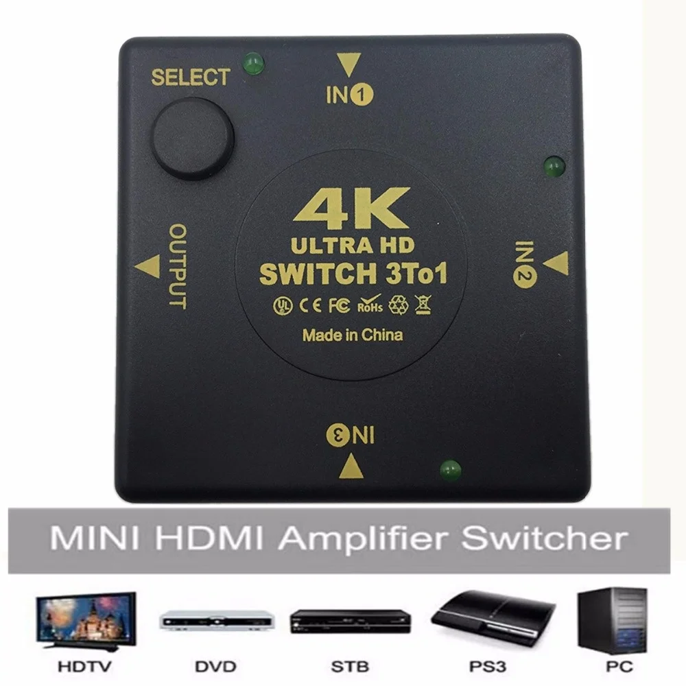 Besiuni 4 K Выключатель HDMI делитель 4 K* 2 K 3D Mini 3 переключатель порта HDMI 3 в 1 из Порты и разъёмы концентратор для DVD HDTV Xbox PS3 PS4 1080 P