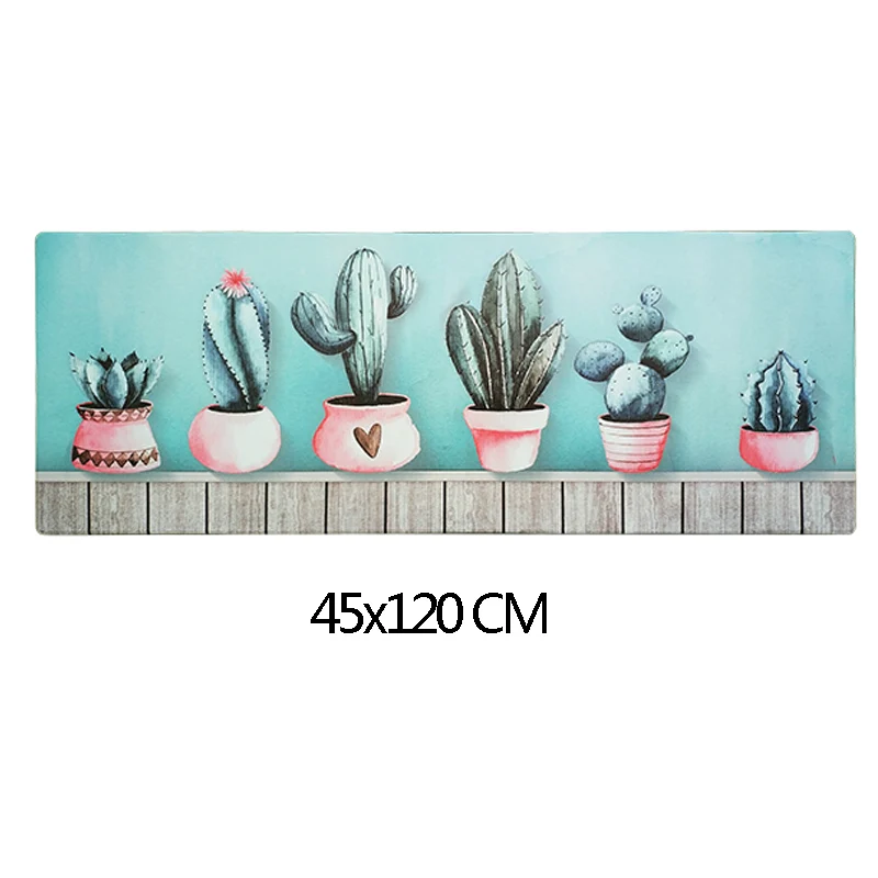PVC Leather Rubber Kitchen Rugs Blue Cactus Flower Carpets Washable Non-slip Hallway Mat Durable Comfort Anti Fatigue Rug Runner - Цвет: D-45X120CM