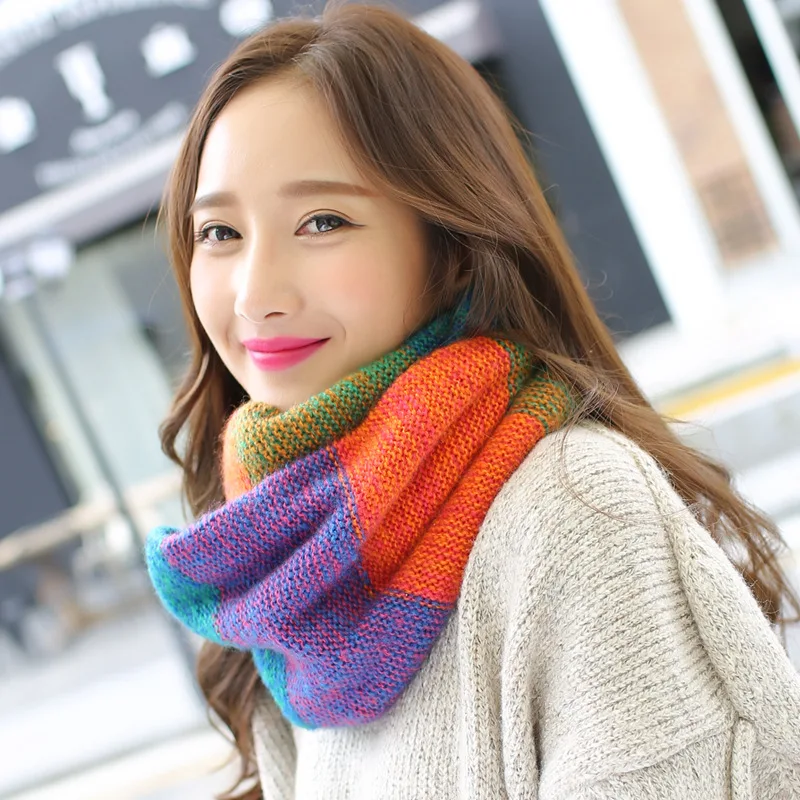 

2019 New Fashion Female Scarf Warmer Knitted Colorful Scarves Neck Set Student Lover Autumn Winter Wool Collar Free Shipping