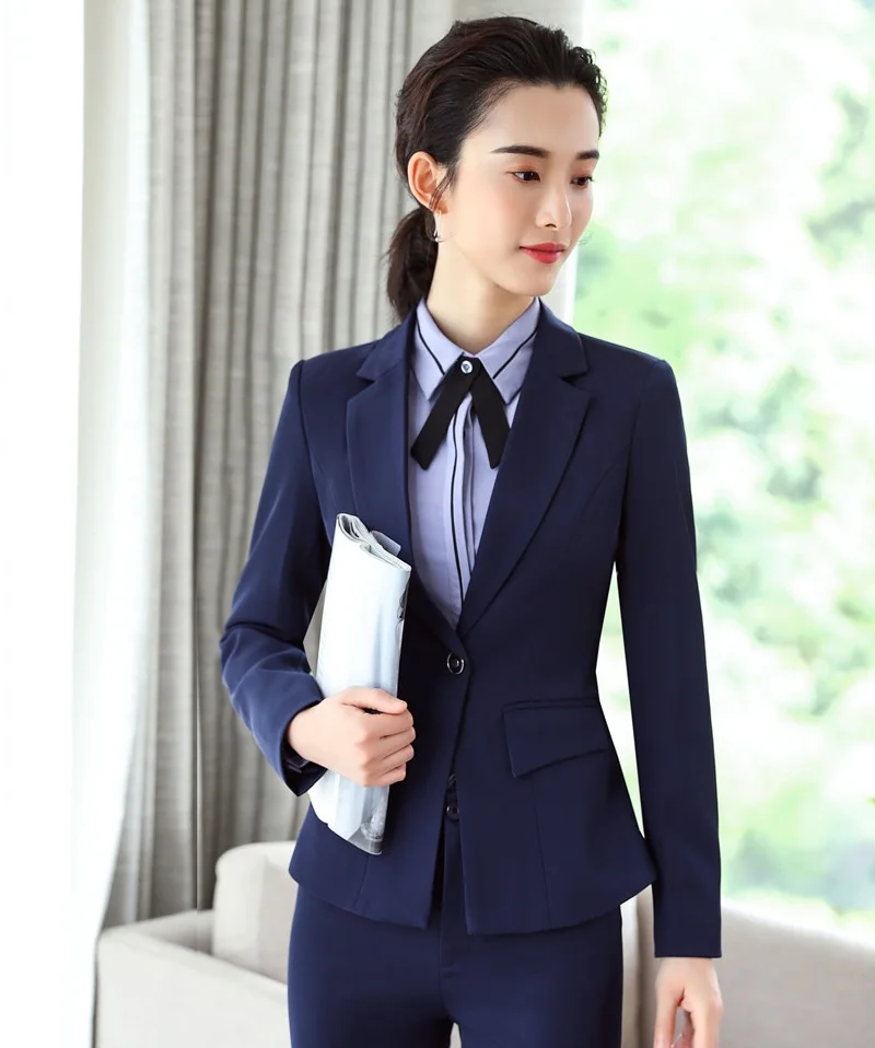 New 2018 Formal Women Blazers and Jackets Navy Blue Ladies Work Wear Clothes Office Uniform