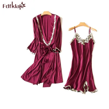 

Fdfklak Lingerie Sexy Set Robe Womans Robes And Nightgowns Spring Summer Faux Silk Dressing Gown Sleepwear Women Nightdress Q403