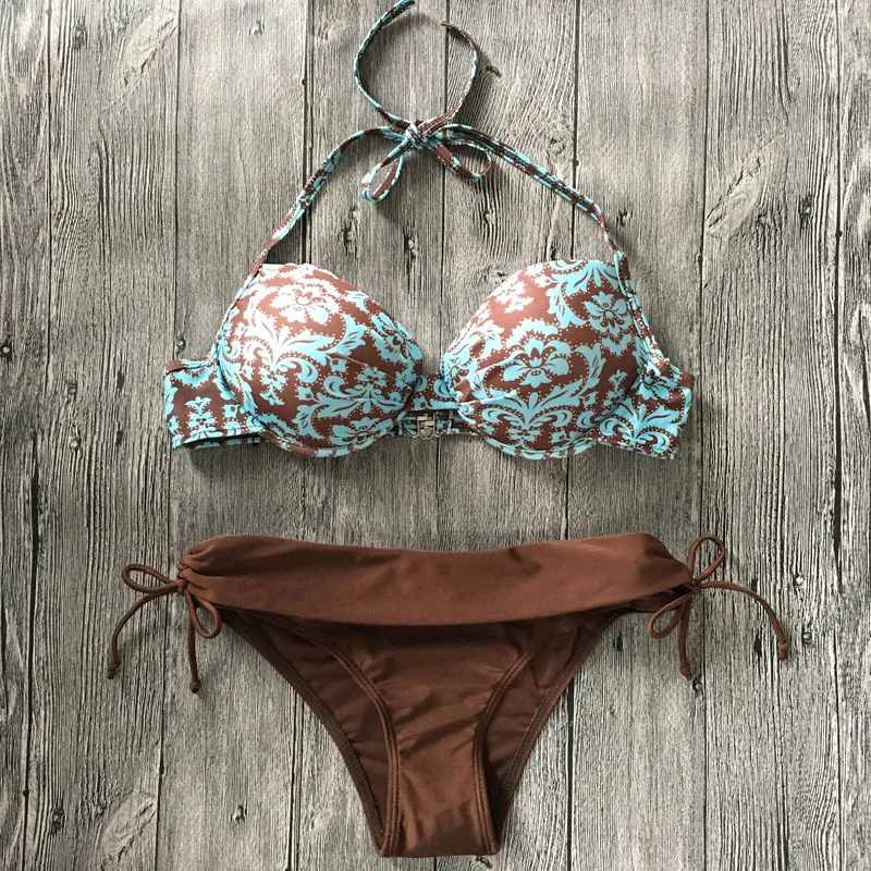 Print Color Halter Bikini Swimwear Women Bikinis Sexy Bottom