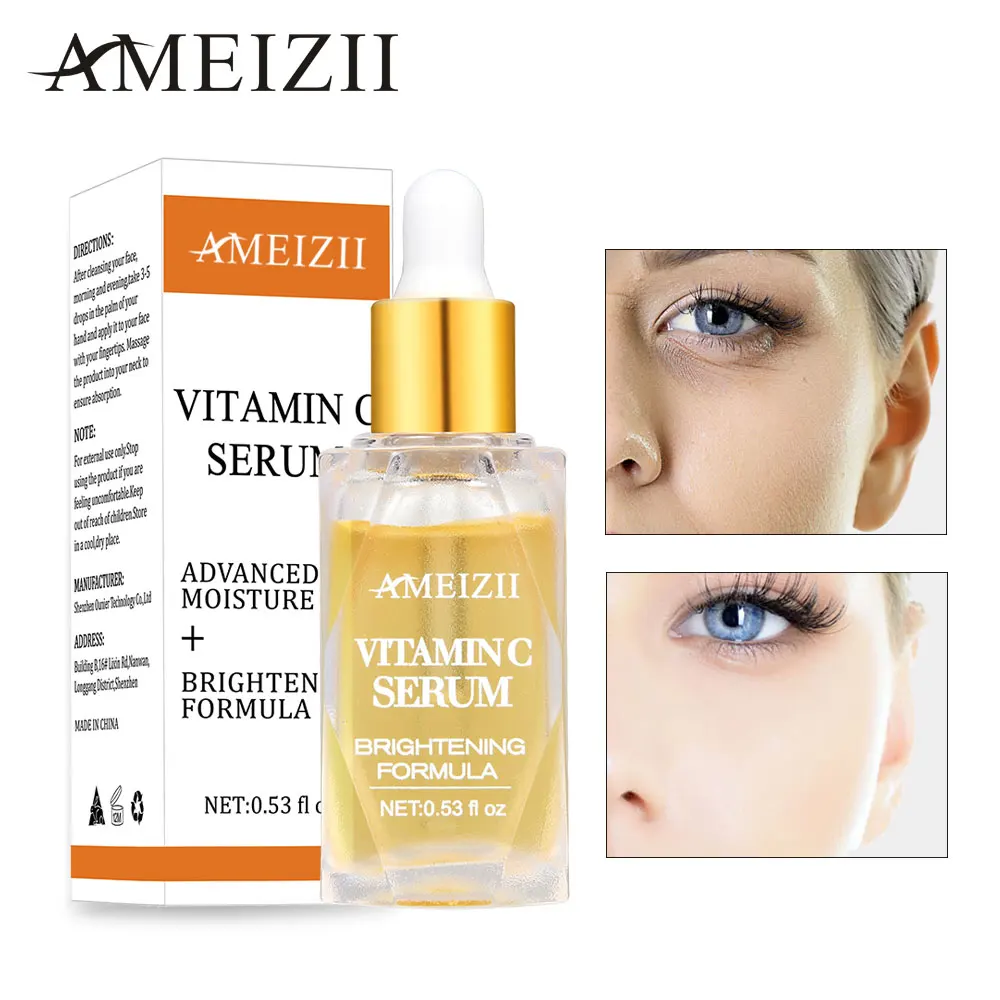 

AMEIZII Vitamin C Face Serum Hyaluronic Acid Whitening Brighten Speckle Fade Dark Spots Anti-Aging Skin Care Firming Essence