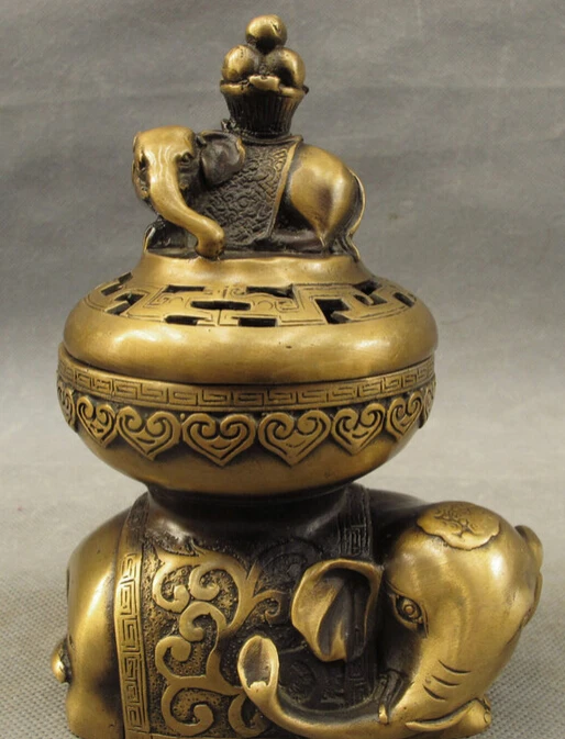 

JP S0114 Folk Chinese Bronze Animals Elephant Heffalump Zun Statue Incense Burner Censer