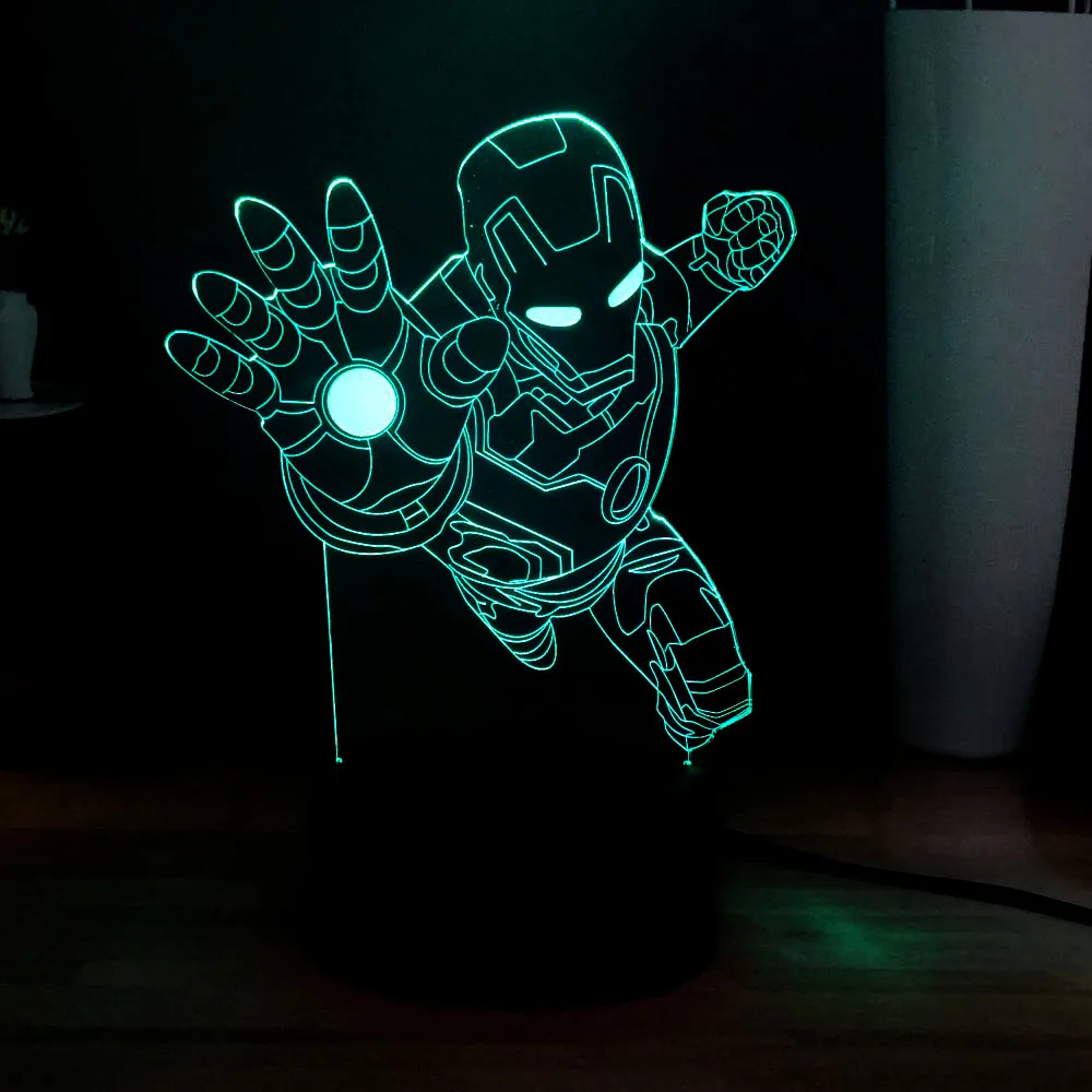 Полный вид Железный человек Праздничная лампа Marvel супергерой кино светодиодный ночник USB переключатель 3D визуальная прикроватная лампа детская игрушка подарок - Испускаемый цвет: Iron man 1
