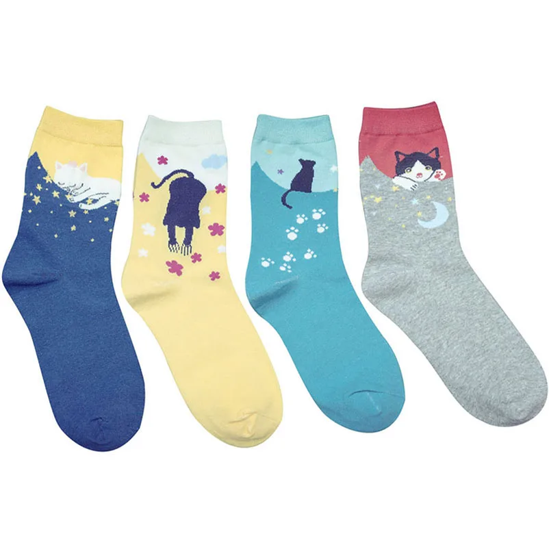 

5 Pairs/lot Women Socks Multicolor Cute Cat Harajuku Animal Design Women's Casual Cotton Crew Socks Christmas Sock Meias Hosiery