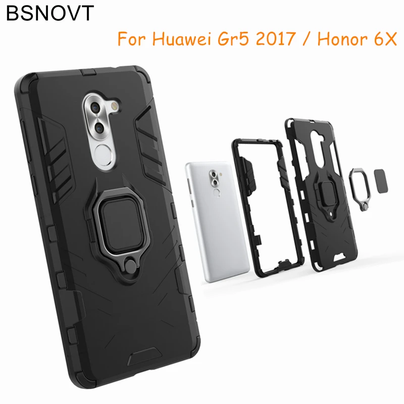 

BSNOVT Huawei Honor 6X Case Huawei GR5 2017 Shockproof Cover Finger Ring Magnetic Holder Soft TPU Back Case For Huawei Honor 6X