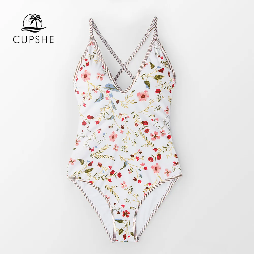 CUPSHE изящный Цельный купальник с цветочным принтом и v образным вырезом женский