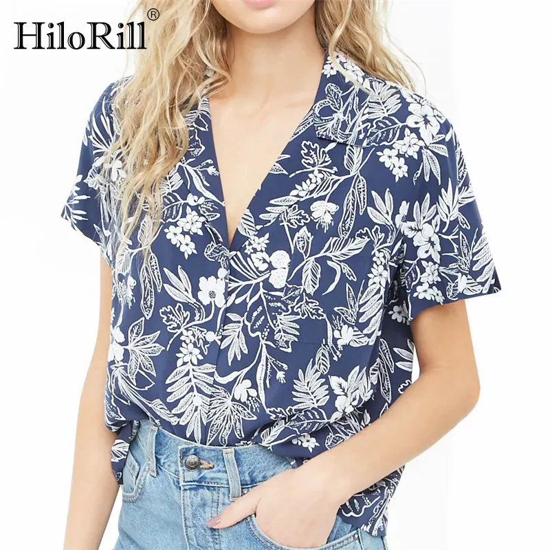 

Vintage Floral Print Women Blouses Beach Style Summer Chiffon Blouse Shirt Short Sleeve Casual Shirt Plus Size Loose Tops Blusas