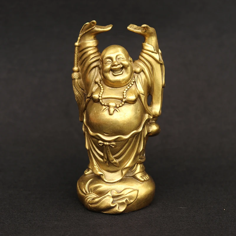 

Brass Maitreya Buddha Big belly Buddhist Smile Buddha raise hands Maitreya Zhen Zhai Hannaford Home feng shui bronze Decoration