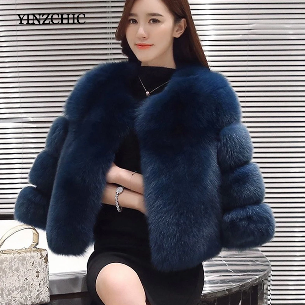 Fluffy Womans Winter Fur Coat O-Neck Warm Faux Coats Women Regular Length Solid Color Thick Artificial | Женская одежда