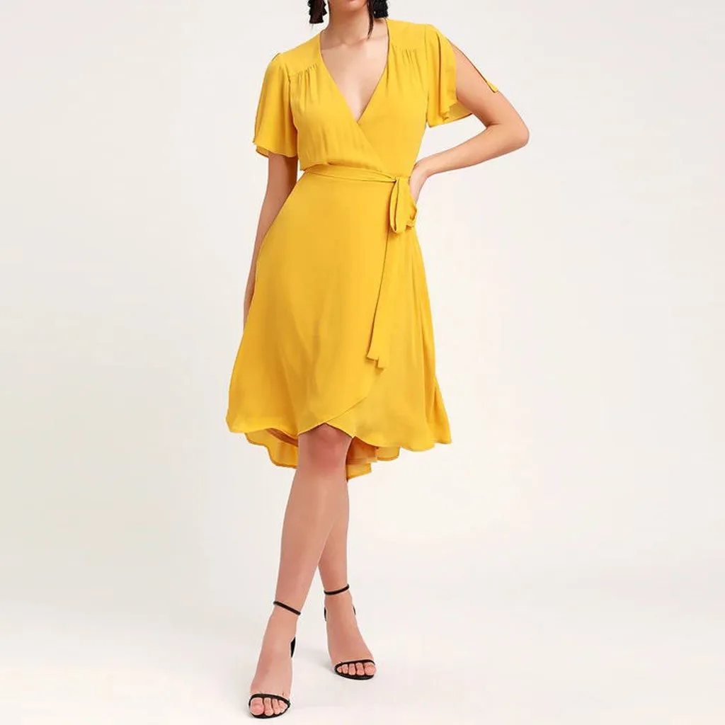 

Yellow plus size shirt dress women 2019 Summer holiday lace up female midi dress Beach boho ladies 5xl vestidos