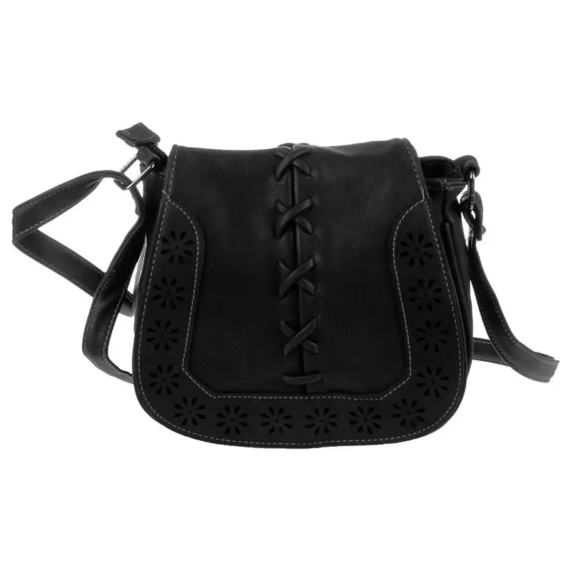 

Fashion Women Leather Handbags Retro Hollow Out Crossbody Shoulder Bag Hollow Out Lady Vintage Bag bags Black