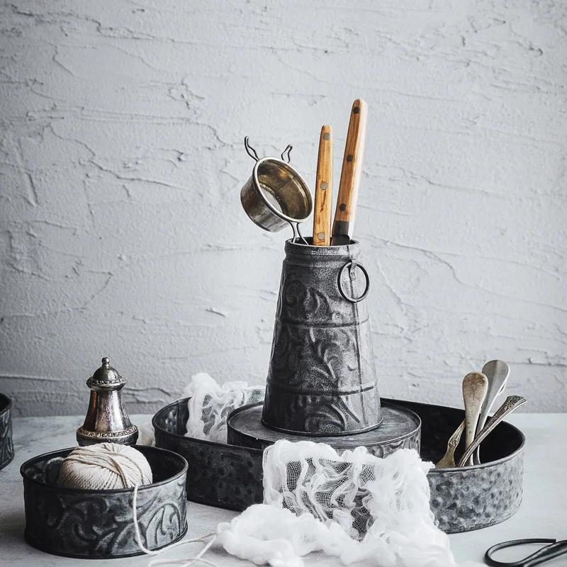 Винтажный металлический поднос античный набор из кованого железа декоративная