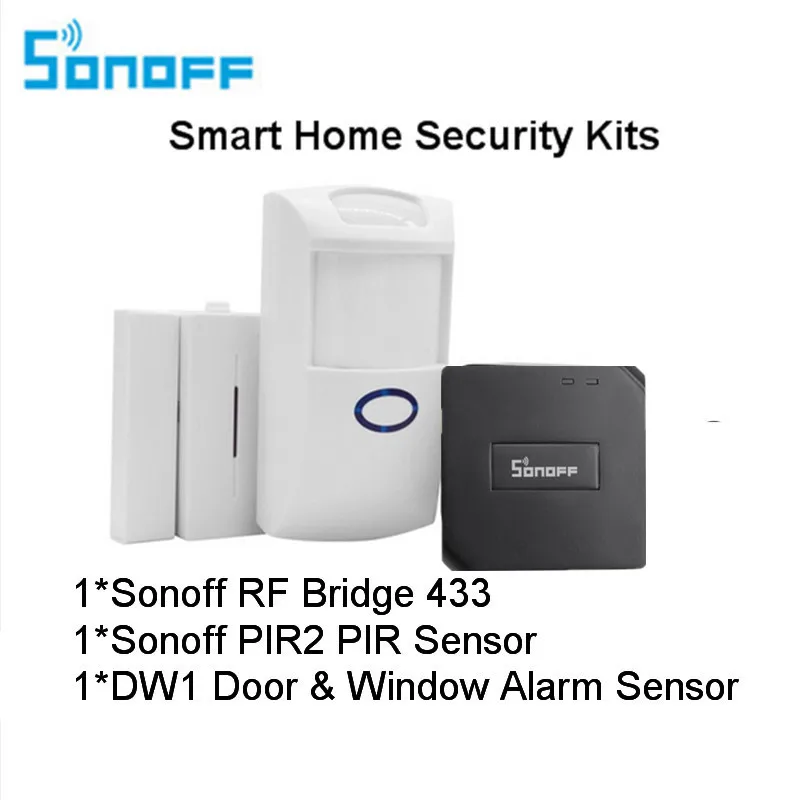 SONOFF 433 МГц РЧ мост Wifi датчик движения двери окна DW1 беспроводной детектор PIR2 433 сигнализация дистанционный умный дом система безопасности - Комплект: Security Kit 2
