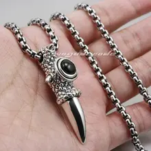 Black Onyx Solid 925 Sterling Silver Dragon Claw Mens Biker Pendant 8C015(Necklace 24inch)