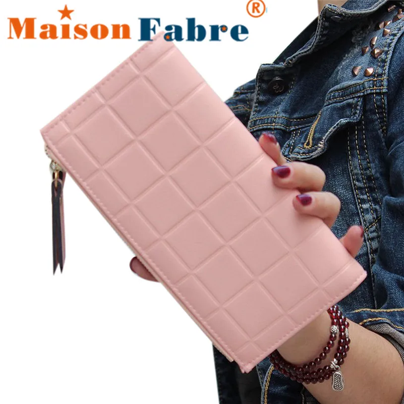  New brand Candy Colors Purse Plaid Zipper Wallet Leather carteira couro Cards Holder For Girls Women Wallet 2016 Gift 1pcs 