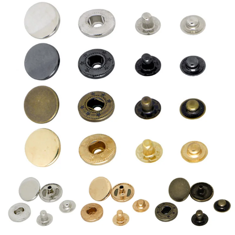50set/lot 10mm 12mm 15mm Metal Brass Press Studs Sewing Button Snap