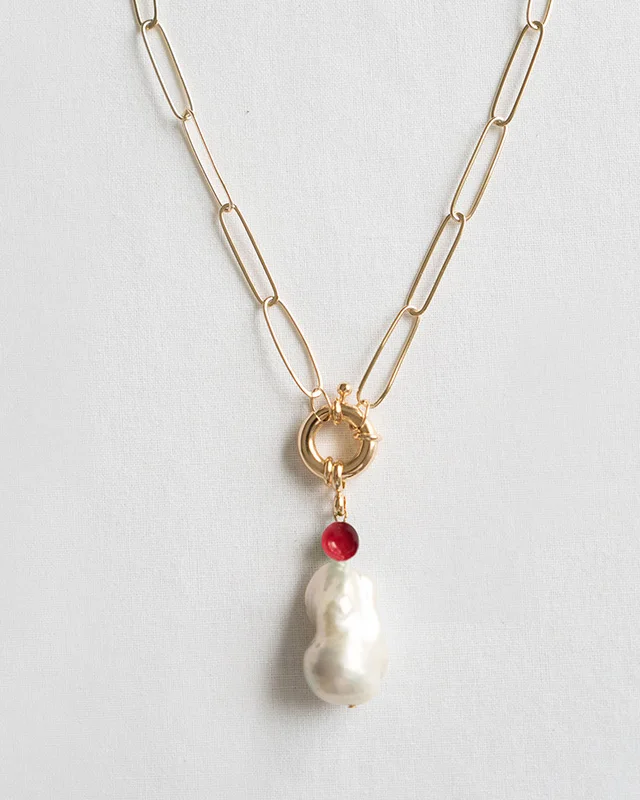 Модные звенья цепи bijoux Ожерелье из нержавеющей стали богемная жемчужная подвеска в стиле барокко ожерелье весна-слинг закрытие MATERA ожерелье - Окраска металла: red necklace