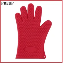 PREUP 1pcs Heat Resistant Silicone Glove Cooking Baking BBQ Oven Pot Holder Mitt Kitchen Red Search