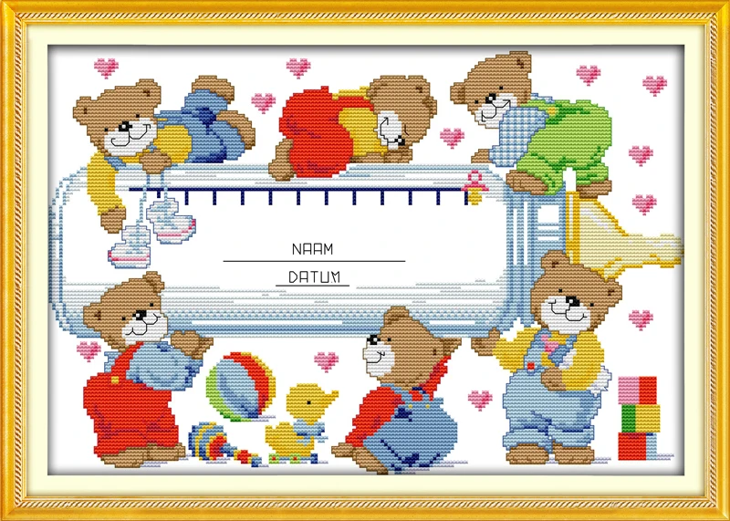 

Little bear growth record, counted printed on fabric DMC 14CT 11CT Cross Stitch kits,embroidery needlework Sets, Home Decor