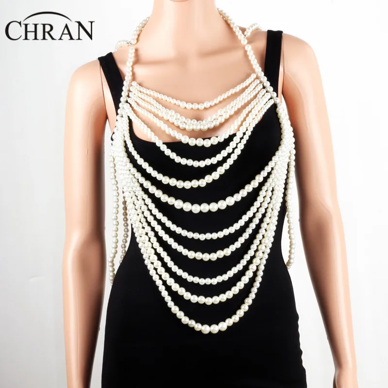 

CHRAN Luxury Multi Layer Pearl Chain Necklace Summer Sexy Women Bra Harness Beach Shoulder Chain Body Jewelry