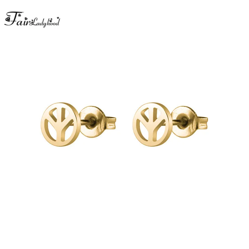 FairLadyHood 316L Stainless Steel Aircraft Peace Symbol Earrings Fashion Simple Anti-allergy Stud 6mm Gold Color | Украшения и