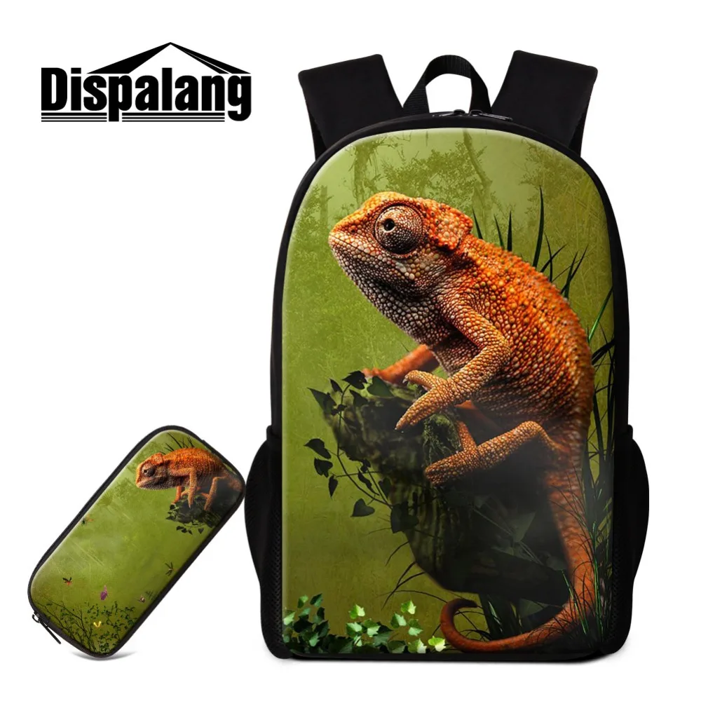 

Dispalang 2 PCS Set Lizard Prints School Backpack Patterns Personalized Bookbag Cute Satchel Pencil Cases for Children Mochilas