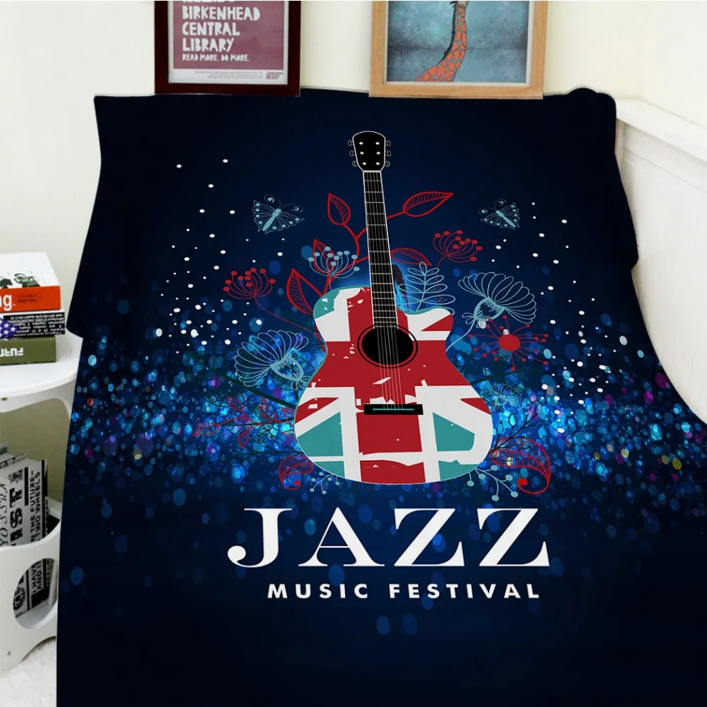 

Blankets Cobertor Warmth Soft Plush Electric Guitar Jazz Shining Starlight Rock Jazz Cool Bed Throw Blanket Thick Plaid