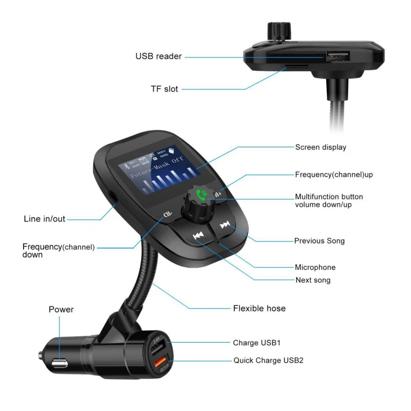 YASOKRO беспроводной Bluetooth A2DP Handsfree автомобильный комплект AUX Аудио Автомобильный mp3 плеер fm-передатчик двойной USB зарядное устройство Поддержка TF и U диск
