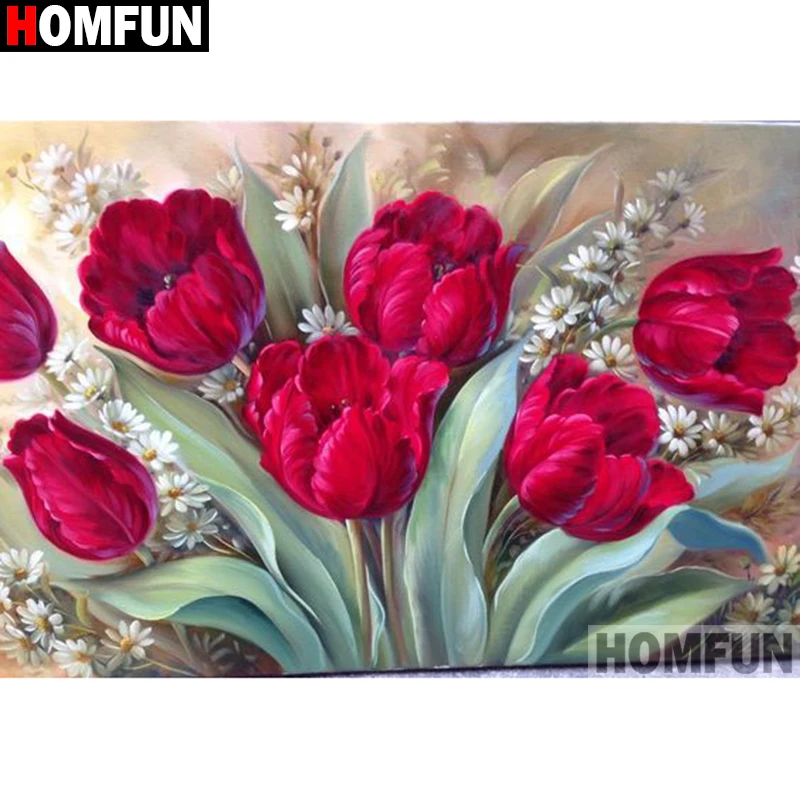 Алмазная 5D картина HOMFUN A17694 Цветочный пейзаж вышивка крестиком