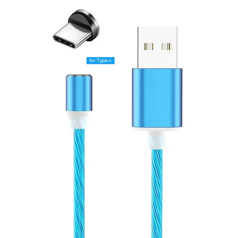 Светодиодный светящийся Магнитный usb-кабель для зарядки iPhone, huawei, samsung, кабель типа C и зарядное устройство Micro usb для телефона, светильник - Цвет: Blue with Type C